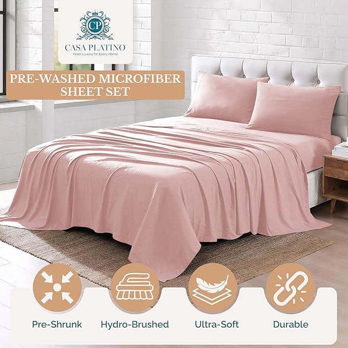 Casa Platino Twin Sheet Set, Hydro-Brushed for Softness, 3 Piece Set, Cozy & Breathable Bed Sheets, Hydro-Brushed Microfiber Sheet Sets Twin Size Bed, Cooling with Deep Pockets – Sepia Rose