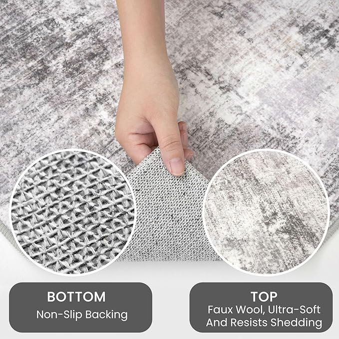 IOHOUZE Abstract Runner Rug 3x8 Ft Washable Runners for Hallways, Non Slip Kitchen Runner Printed Faux Wool Entryway Runner Indoor, Modern Abstract Floor Carpet for Hall Bedroom, Grey Beige