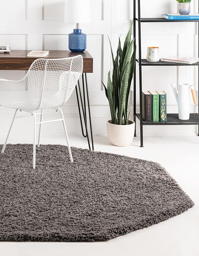 Unique Loom Solid Shag Collection Area Rug (8' Octagon, Graphite Gray)
