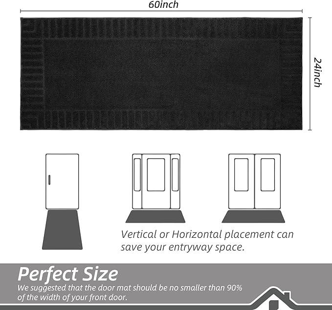 BEQHAUSE Door-Mat-Non-Slip Dirt Trapper Door Mats Low-Profile Front Door Mat Absorbent Floor Mats for Entryway Washable Mud Resistant Home Entrance Doormat, Black, 24"x60"