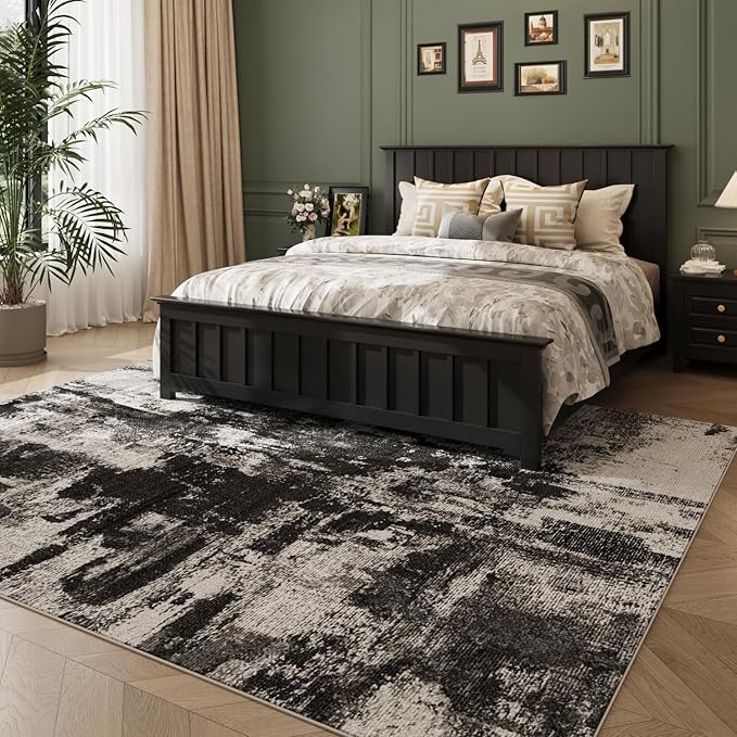 Area Rugs 8x10, Modern Abstract Machine Washable Rugs for Living Room Thin Carpet Indoor Floor Non-Shedding Carpets for Bedroom Dining Room Farmhouse Home Office | Black White