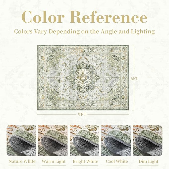 PADOOR 6X9 Area Rug,Rugs for Living Room,Soft Green Rugs for Bedroom,Machine Washable Rugs Non Slip Carpet,Rug for Dining Room Living Room Bedside Office