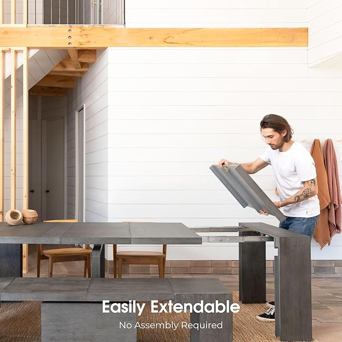 Transformer Table - Solid Wood Extendable Dining Table, Seats 2-12, Extendable Dining Room Table, Space-Saving Furniture, Expandable Dining Furniture (Dark Grey, Table Only)