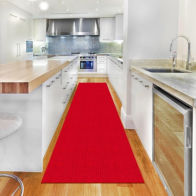 Ottomanson 2'7" x 15' Hallway Runner with Scraper Pile Extra Durable Non-Slip Rug Mat for Indoor & Outdoor Use - Ideal for Kitchen, Entryway, Patio & Garage - High-Traffic Carpet, Red