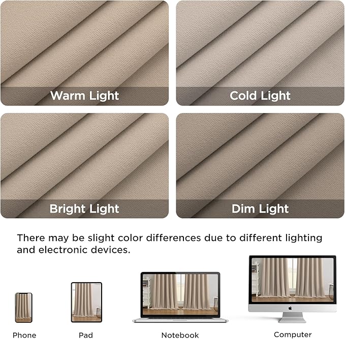 Joydeco Beige 100% Blackout Curtains 108 Inch 2 Panels, Luxury Thermal Beige Velvet Curtains for Bedroom Living Room, Soundproof Blackout Window Drapes, Rod Pocket & Back Tab (52W x 108L)