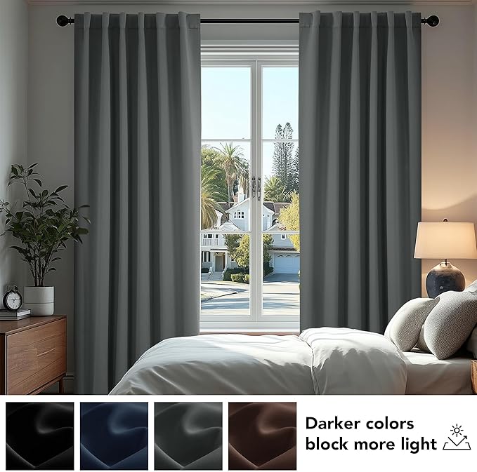 Deconovo Blackout Curtains, Thermal Insulated, W38 x L84 2 Panels, Back Tab, Machine Washable, Room-Darkening Drapes for Bedroom/Living Room Dark Grey