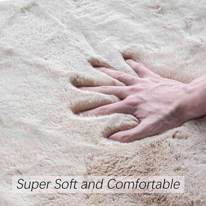 5x8 Area Rug Light Brown Beige Plush Shaggy Rugs for Bedroom Washable Faux Rabbit Fur Rug for Living Room Fluffy Large Nursery Rug Home Décor
