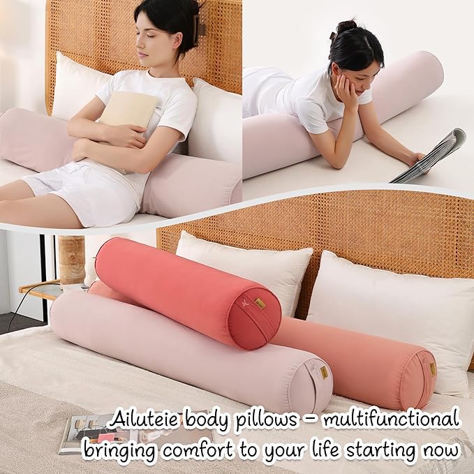 Body Pillow for Adults – Long Bolster Pillow for Bed, Round Cuddle Pillow, Full Support for Side Sleepers,47.24x 7.87 Inches,Purple