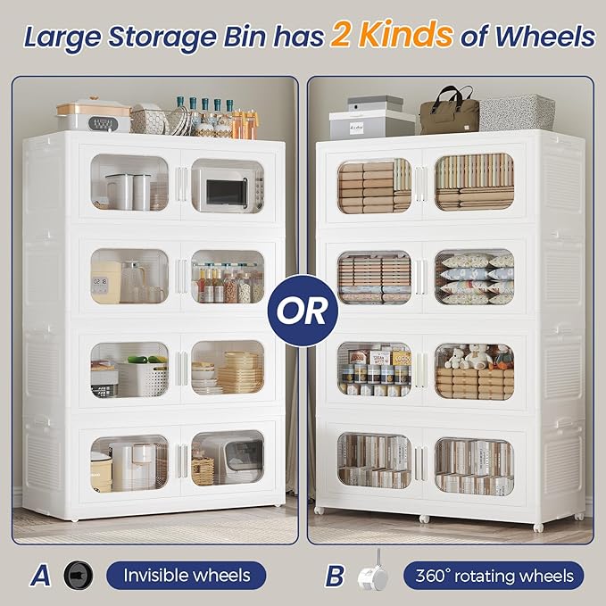 250GAL Extra Large Storage Bins with Lid, 1000QT Storage Bins with Wheels, Folding Closet Organizer, Stackable Collapsible Plastic Storage Containers for Home, Office, Kitchen, 5Pack White