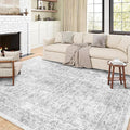 8x10 Area Rugs for Living Room, Non-Slip Backing Washable Rug 8x10, Grey Large Area Rug Soft Carpet for Bedroom Dining Room, Vintage Floral, Easy Clean, Durable, Low Pile Rug Under Table