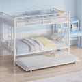 VECELO Bunk Bed Twin Over Twin with Trundle, Metal Bunkbeds with Ladder and Full-Length Guardrail, No Box Spring Needed, Space Saving, Noise Free, White