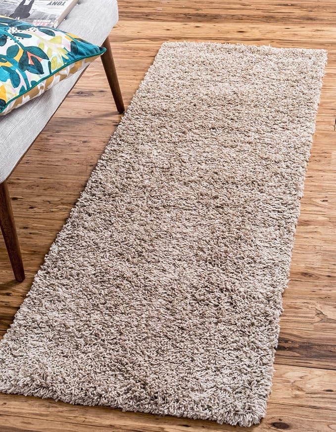 Unique Loom Solid Shag Collection Area Rug (2' 7" x 10' Runner, Taupe)