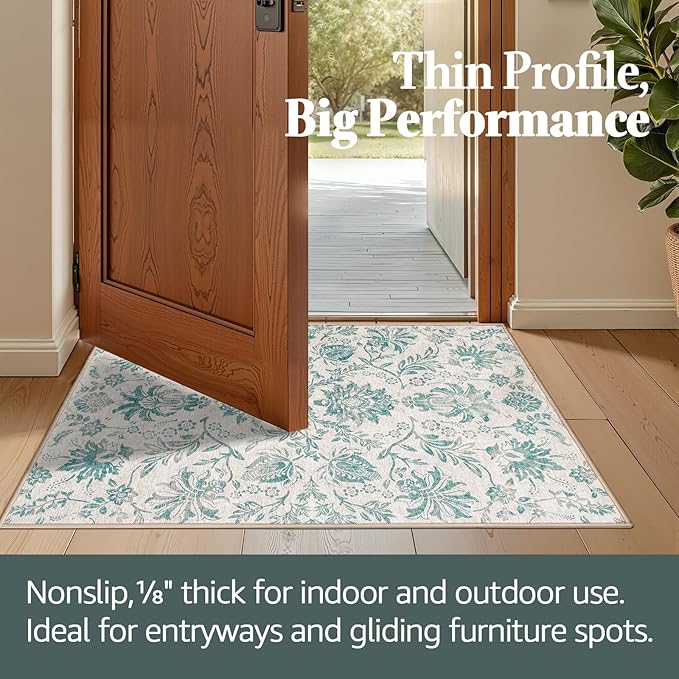 jinchan Torino Runner Rugs 3x8 Vintage-Inspired Floral Design Machine Washable Non-Slip Ultra-Thin Low Pile Rubber Backing Traditional Rug for Kitchen Hallway Laundry Room Entryway
