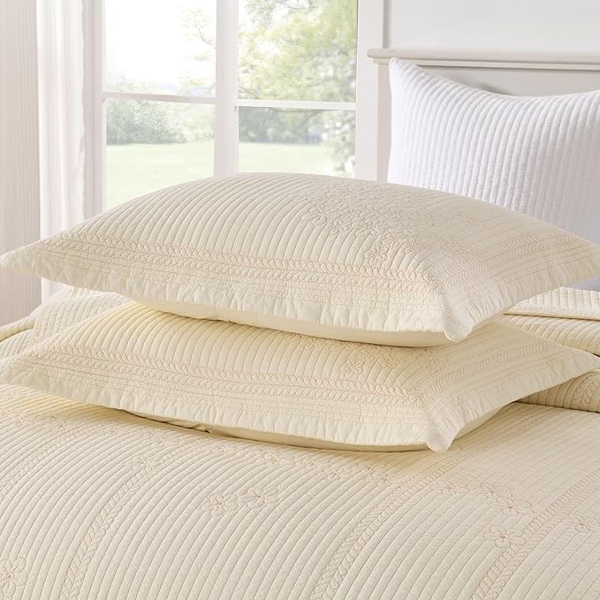 MarCielo 100% Cotton Quilt Set Lightweight Bedspread with Scalloped Edge, Farmhouse Vintage Bedding, All Season Use(Tu Beige,King (112"x102"))