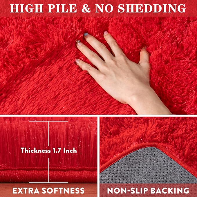 Red Rug 8x10 Carpet for Living Room, Soft Large Shag Rugs for Bedroom, Fluffy Fuzzy Modern Indoor Floor High Pile Area Rug for Kids Room Dorm Home Decor