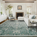 AMADA HOMEFURNISHING 8x10 Area Rugs, Washable Low-Profile Large Living Room Rug with Non-Slip Backing & Durable Edge Binding, Soft Vintage Rug for Bedroom, Dinning Room, Home Office
