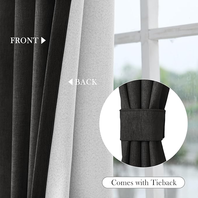 Macochico 100% Blackout Chenille Curtains for Living Room Classic Chenille Window Curtain Panels Thermal Drapes for Bedroom Hotel Grommet Drapery with Tieback Charcoal Grey 84" Wx96 L 1 Panel