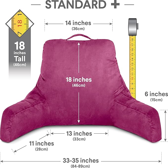 Husband Pillow Aspen Sliding Raspberry, Reading Pillow Bed Rest Chair, Two-Sided Reversible Fabric, Large Lounge Cushion Adult Backrest with Arms, Comfy Back Support for Sit Sitting Up, Washable Cover