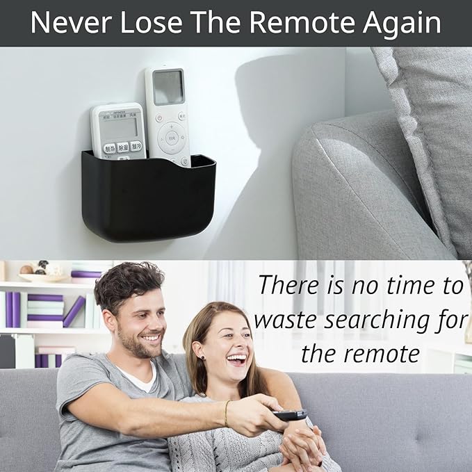 LINFIDITE 2 Pack Adhesive TV Remote Control Holder Wall Mount TV Remote Holder Wall Remote Control Caddy Storage Organizer Universal Controller Stand Box (For 2 Or 3 Remote Controls–Black