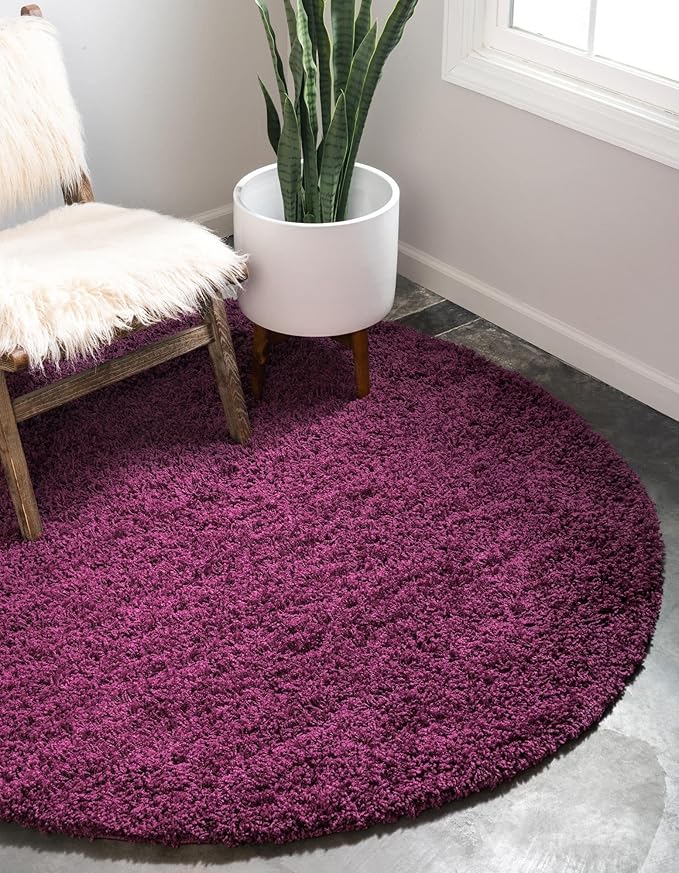 Unique Loom Solid Shag Collection Area Rug (7' 1" Round, Eggplant Purple)