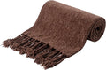 BATTILO HOME Brown Throw Blanket for Couch, Bed, Sofa - Soft Cozy Chenille Throw with Fringe Tassels, Lightweight Chocolate Brown Knitted Throw for Home Decor, 50"x60"