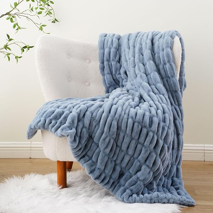 BATTILO Soft Faux Fur Blanket, Large Double Sided Super Soft Fur Blankets and Throws Faux, Bluish Grey Throw Blanket Cozy Blanket Minky Blanket for Bed, Living Room, 60x80 Inches