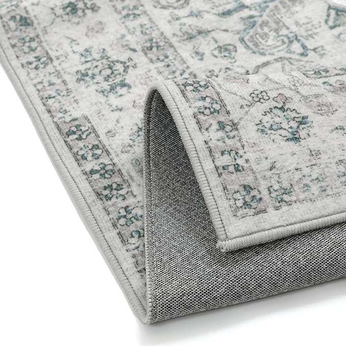 Blue 2x5 Runner Rug Vintage Area Carpet Hallway Indoor Kitchen Washable Low Pile Traditional Distressed Retro Accent Throw Rug Non Slip for Laundry Bathroom Office
