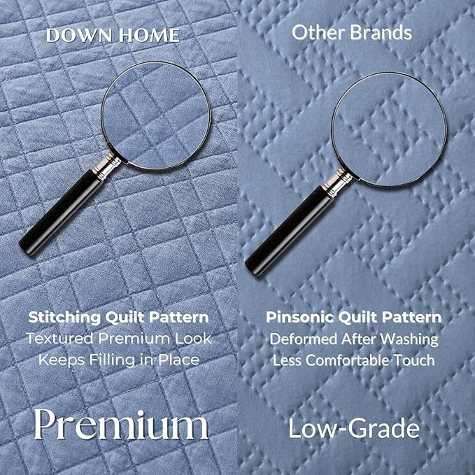 Cali King Quilt Set with Shams Lightweight Quilted Bedspread Coverlet Thin Comforter Bed Cover Vintage Washed Quilted Blanket for All Season, Brushed Microfiber Diamond Stitching, Blue, 111"x92"