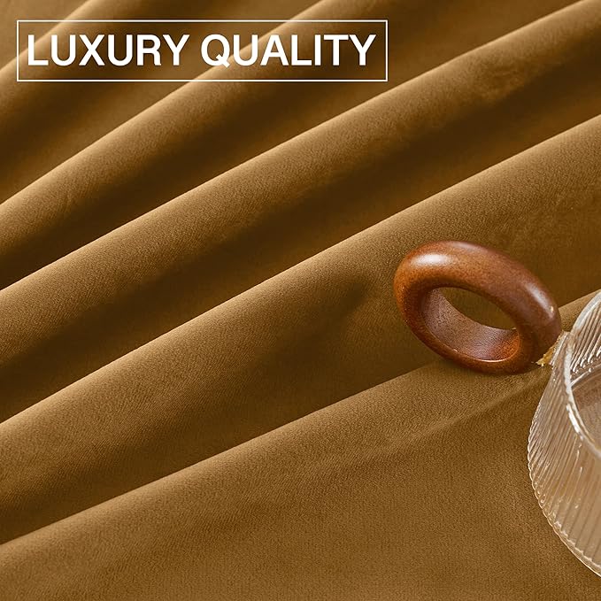 StangH 108 inches Long Gold Brown Velvet Curtains for Bedroom Windows, Thermal Insulated Light Blocking Room Divider Curtains for Sliding Door/Office, W52 x L108, 2 Panels