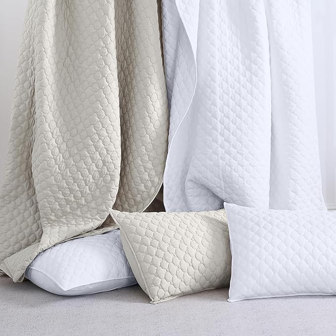 HORIMOTE HOME Quilt Set King Size Beige Bedspread, Modern Style Quilted Clouds Pattern Soft Coverlet Set Lightweight Microfiber Quilted Bedspread for All Season