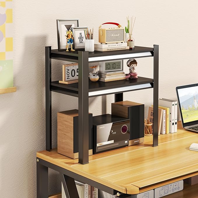 2-Tier Storage Shelves,1200 Lbs Metal Shelving Unit, Double-Layer Columns, Adjustable Reinforcing Shelves for Coffee Table in Living Room, Bedroom, Kitchen，Office(16''W*10''D*22''H)