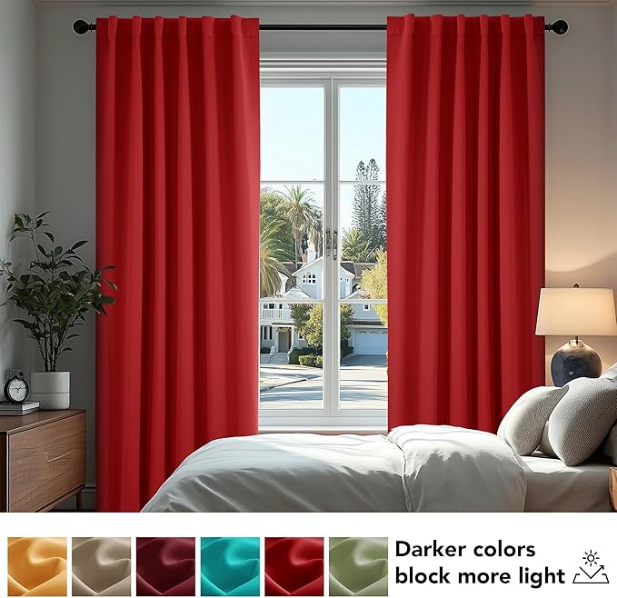 Deconovo Blackout Curtains Back Tab and Rod Pocket Thermal Insulated Room Darkening Curtains for Kitchen Window 52Wx54L Inch True Red