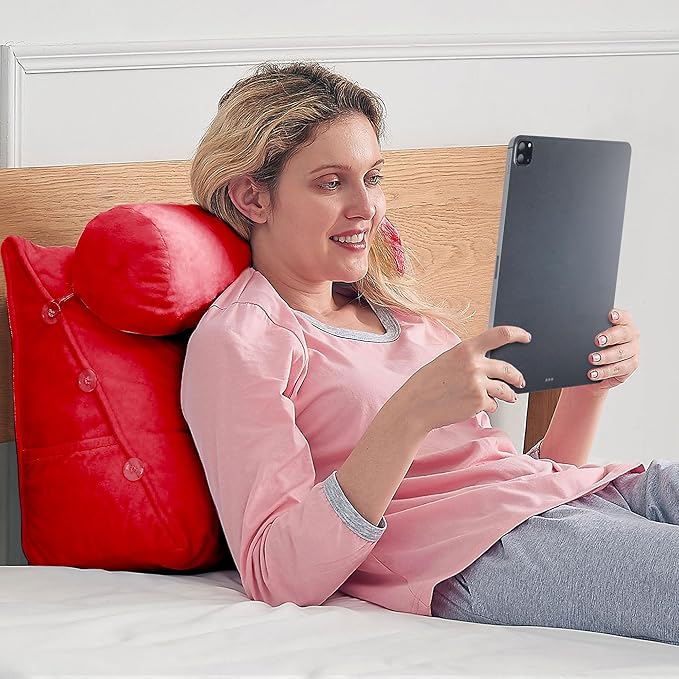 Cheer Collection Reading Wedge Pillow - Adjustable Wedge Reading Pillow with Neck Support, Hollow Fiber-Filled Backrest Pillow for Reading, Gaming, and TV Watching, Hot Pink