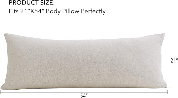 Oubonun 100% Jersey Cotton Body Pillow Cover with Zipper - Luxury Soft Removable Pillow Case - Long Fuzzy - Knitted (Cream, 21"X54")