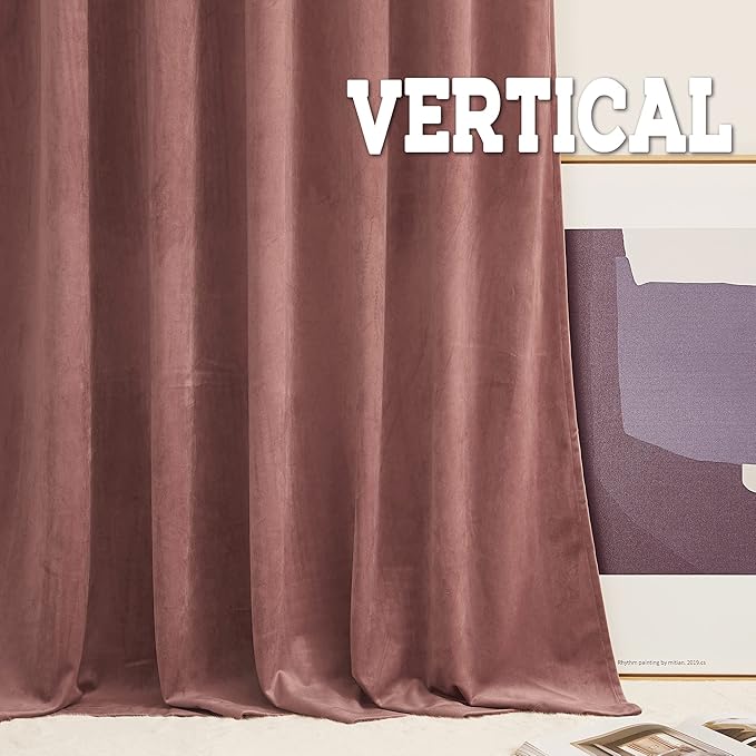 RYB Home Wild Rose Velvet Blackout Curtains for Girl Bedroom - Room Darkening Privacy Shades as Window Treatment Thermal Curtains for Living Room, W 62 x L 96 inch, 2 Panels