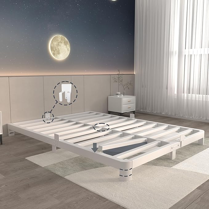 ITIMIDI 4 Inch Metal Full Size Platform Bed Frame with Metal Gaskets, Heavy Duty Steel Support 3000 LBS, No Box Spring Needed, Anti-Slip Mattress Stopper, Easy Assembly