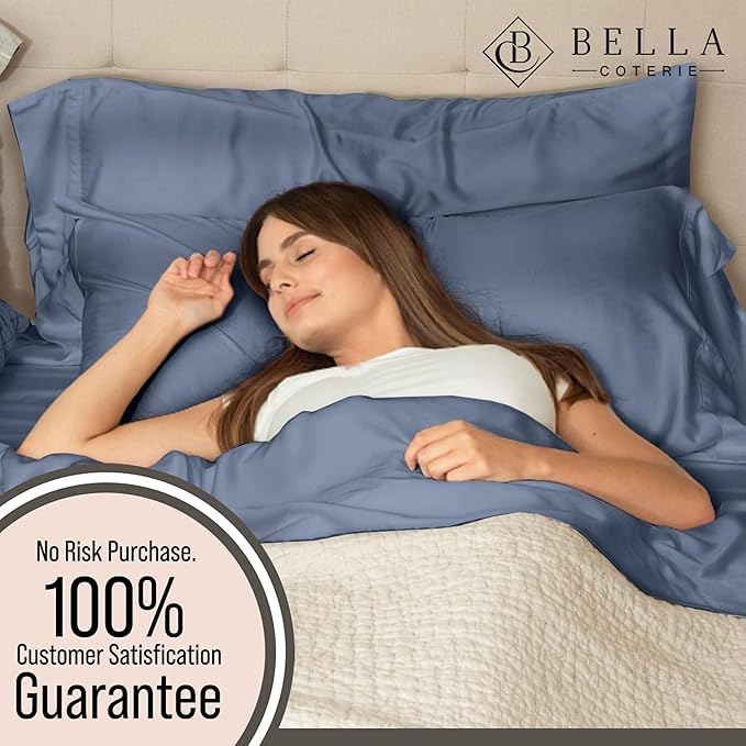 Bella Coterie Luxury Bamboo Viscose Full Size Sheet Set | 100% Organically Grown | Ultra Soft | Cooling for Hot Sleepers | 18" Deep Pocket [Slate Blue]
