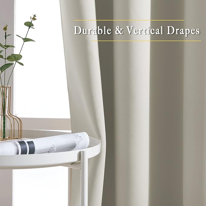 NICETOWN Bedroom Blackout Curtain & Drape 95 inch Length - Thermal Insulated Solid Grommet Sound Reducing Window Drape for Living Room/Laundry, 1 Panel, Natural, W52 x L95