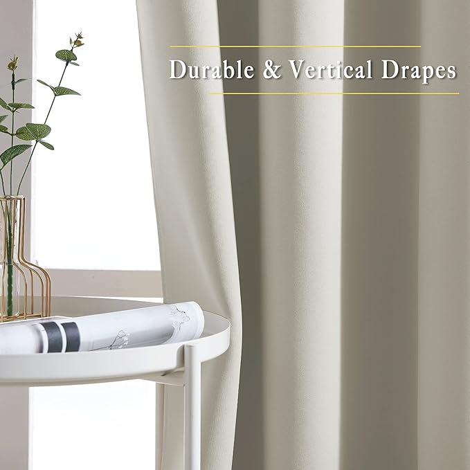 NICETOWN Room Darkening Natural Curtains 84 inches Long, Grommet Room Darkening Thermal Insulated Sound Dampening Window Treatments for Bedroom/Home Office, 2 Panels, W46 x L84