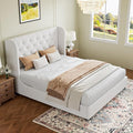 HOMBCK Full Size Bed Frame, White Upholstered Platform Bed Frame with Headboard, Velvet Tufted, Curved Wingback Design, Wooden Slats, No Box Spring, Noise Free, Easy Assembly