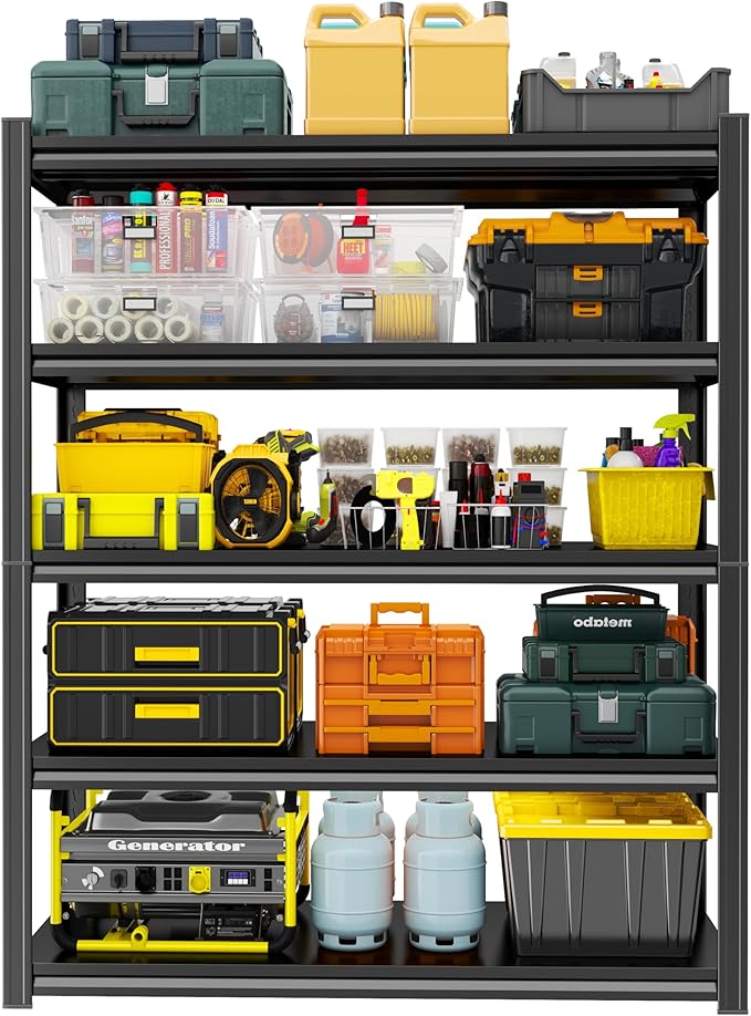 Storage Shelves, Garage Metal Shelving Unit, Adjustable, Double-Layer Column with Reinforced Ribs, Heavy-Duty, Capable of Bearing 3000 lbs, Suitable for Garage, Warehouse, Kitchen Storage