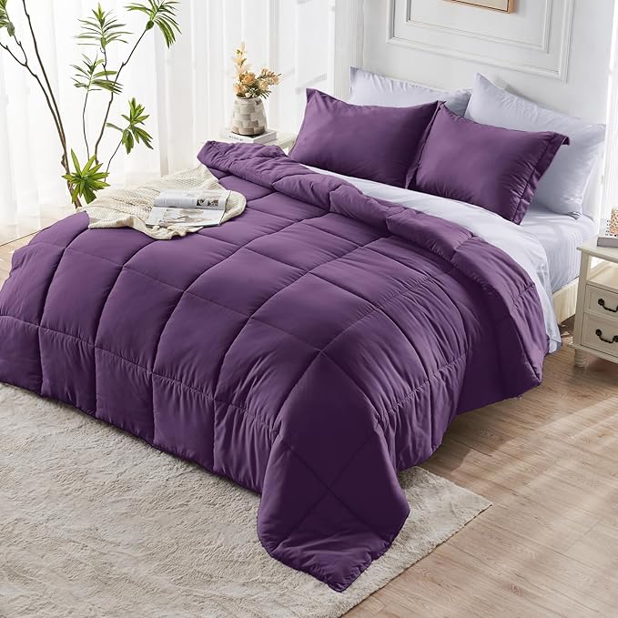 JOLLYVOGUE Twin XL Comforter Set, Ultra-Soft Bed in a Bag Twin XL Size 5 Pieces, Oeko-TEX Certified Bedding Set with Down Alternative Comforter, Sheets, Pillowcases & Shams, Purple & Lavender
