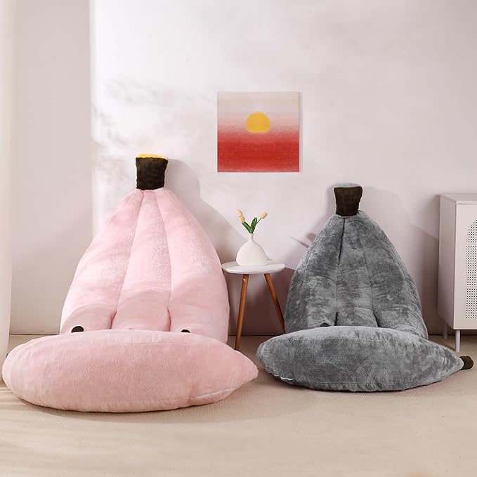 Banana Bean Bag Chair with Ottoman, Floor Sofa Bed with Footrest, Comfy Convertible Lounger for Teens & Adults, Plush Couch for Bedroom, Living Room or Dorm, M-Grey