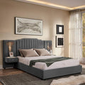 Luxury Queen Bed Frame with Headboard and Storage, Velvet Fabric Upholstered Platform Bed Frame Queen Size with LED Lights, Solid Frame & Bedside Table, No Box Spring Needed, Gray