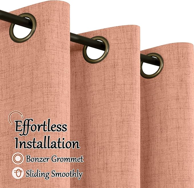 Terracotta 100% Linen Blackout Curtains for Living Room 63 Inch Long 2 Panels, Thermal Insulated Noise Reducing Window Total Black Out Fall Curtains for Bedroom, Each 52x63 Inch 2 Panels