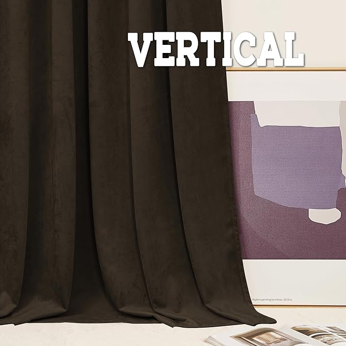 RYB HOME Dark Brown Velvet Curtains 72 inches, Back Tab Soft Fabric Room Darkening Thermal Insulated Luxurious Home Decor Curtains for Living Room Bedroom, W 52" x L 72", 2 Panels Set