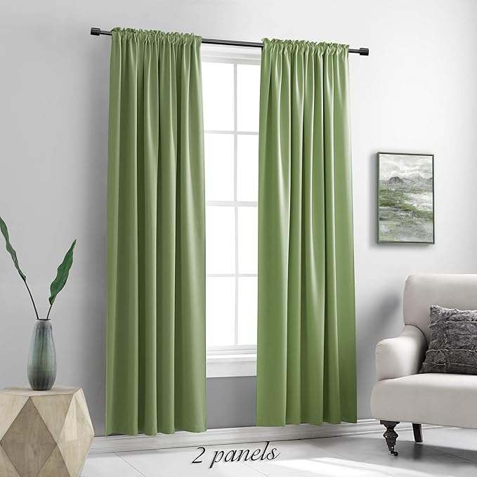 DONREN Sage Green Blackout Draperies Curtains for Bedroom - Thermal Insulated Solid Rod Pocket Curtain Panels (52 x 84 Inches,2 Panels)