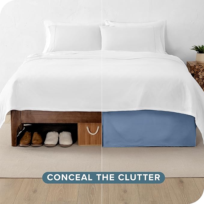 Bare Home Twin XL Bed Skirt - 15-Inch Tailored Drop Easy Fit - Bed Skirt for Twin Extra Long Beds - Center & Corner Pleats (Twin XL, Coronet Blue)