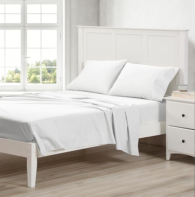 Cuddledown Dreamstead 100% Cotton Bed Sheets Set | 300 Thread Count | Luxurious Sateen Weave | Pure Combed Cotton | Soft | Wrinkle Resistant | 4 Piece Set | White | Twin | 39” x 75”