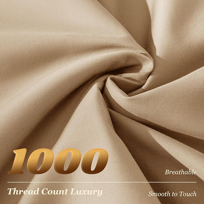 LBRO2M 1000 Thread Count 100% Egyptian Cotton Sheets Set Full Size, 4 Piece Sets Bed Sheet Deep Pocket Sheet Set 16" Soft Comfortable All Season (Full, Cream)